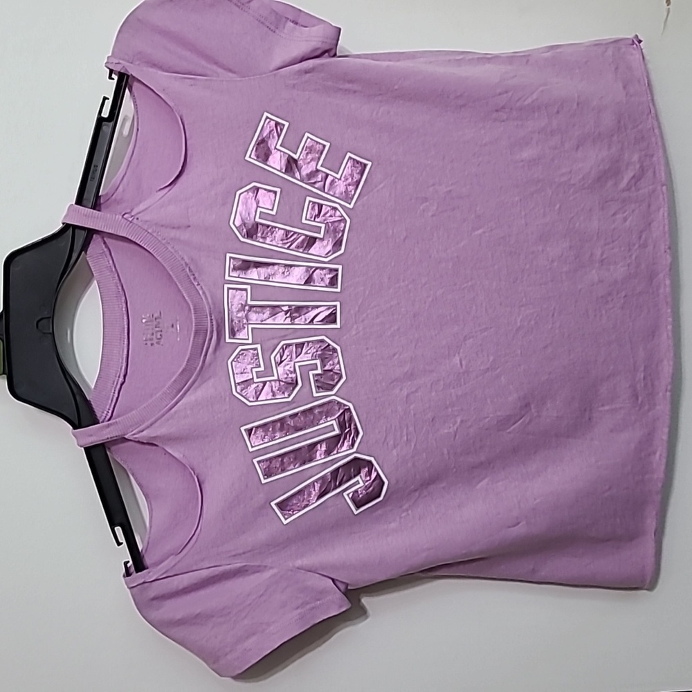 JUSTICE Lavender Purple Crop Tee Shirt Cold Shoulder Short Sleeve - Size 12